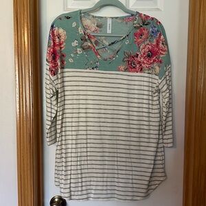 Cute pattern mix long sleeve tee